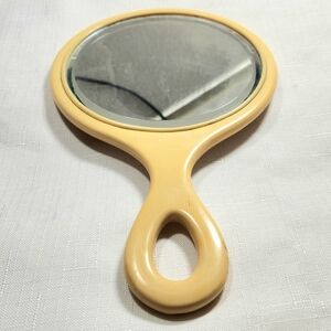 Antique Ivory Pyralin French Ivory Pyralin Hand Held Round Vanity Mirror vintage